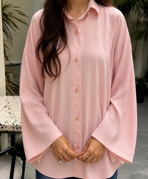 Soft Blush Oversized Casual Button Shirt