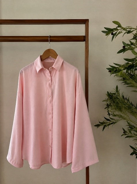 Soft Blush Oversized Casual Button Shirt
